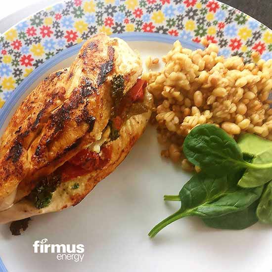 Image: stuffed chicken fillets on a plate - firmus energy recipe