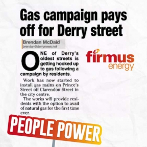 Image: newspaper clipping showing people power campaigning for natural gas in Derry