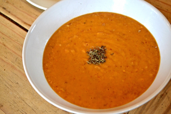 Image: Bacon & Sweet potato soup in a bowl