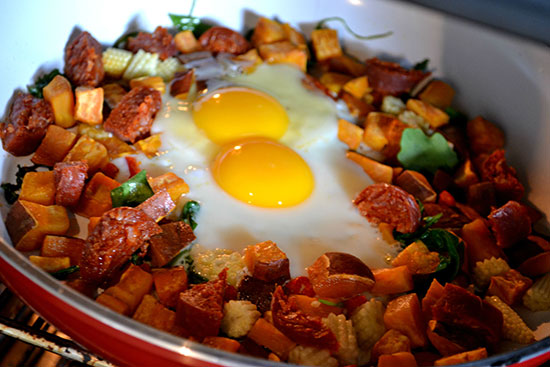 Image: firmus fuel dish being cooked under a grill