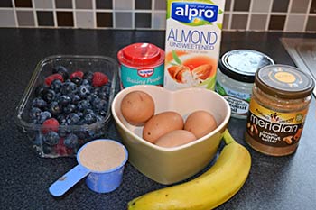 Image: ingredients for making blueberry pancakes