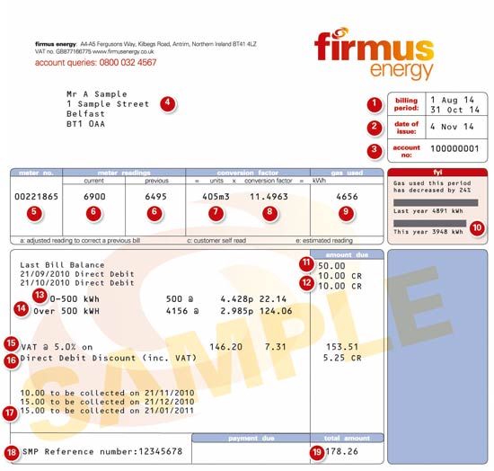 Image: firmus energy sample natural gas bill